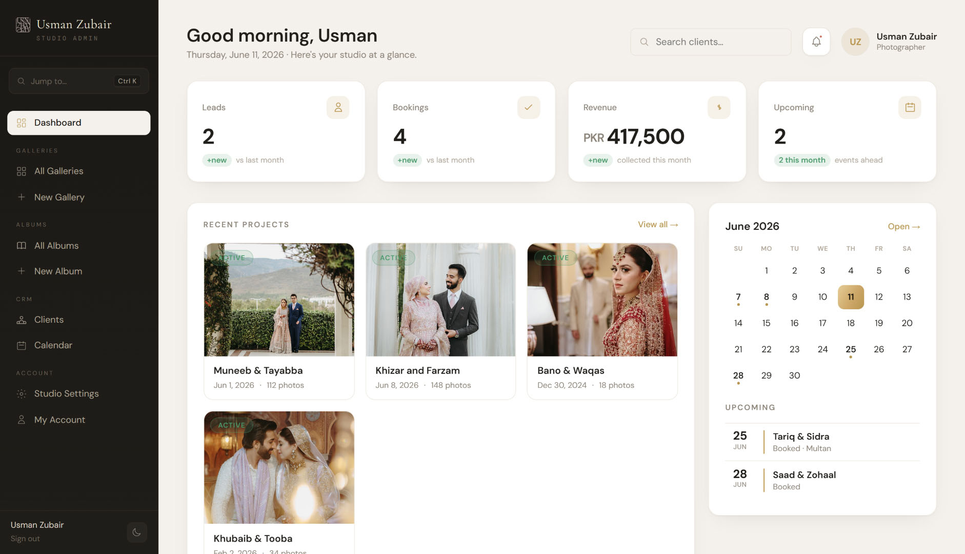 TheGalleryPro dashboard